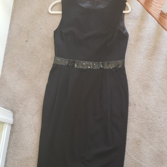 Dolce and Gabbana black stretch crepe wool  sheath dress patent leather waist - Picture 1 of 8